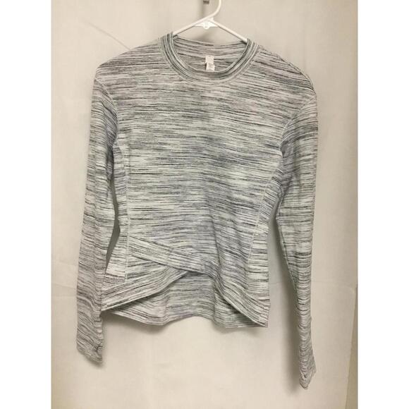 [174]Lululemon Shirt Women XS Gray Striped Long Sleeve Wrap Hem Athletic Running - Picture 2 of 5